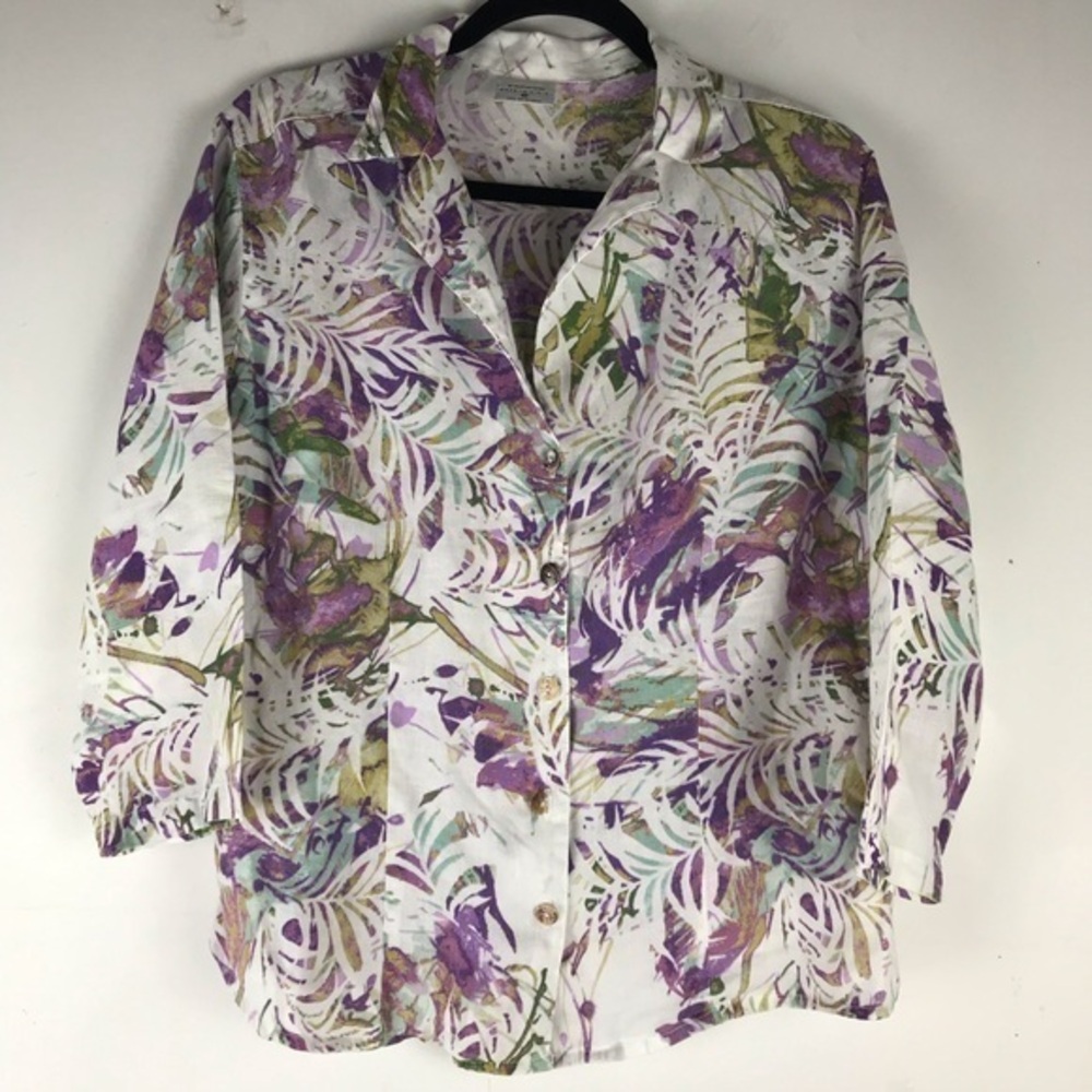 Vintage Click 100% Linen Button Blouse Size M